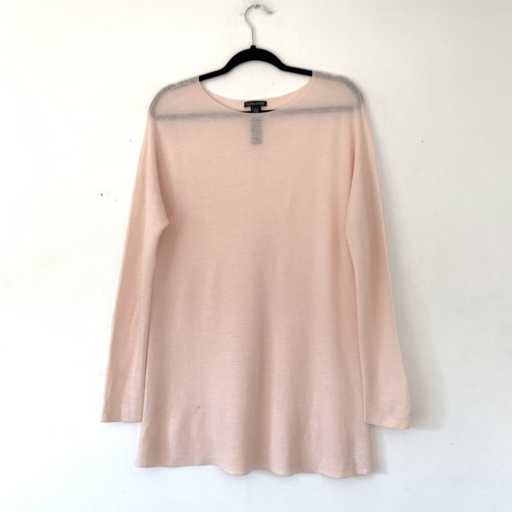 Eileen Fisher Size S/P Light Pink Sheer Wool Long Sleeve Sweater Knit Top